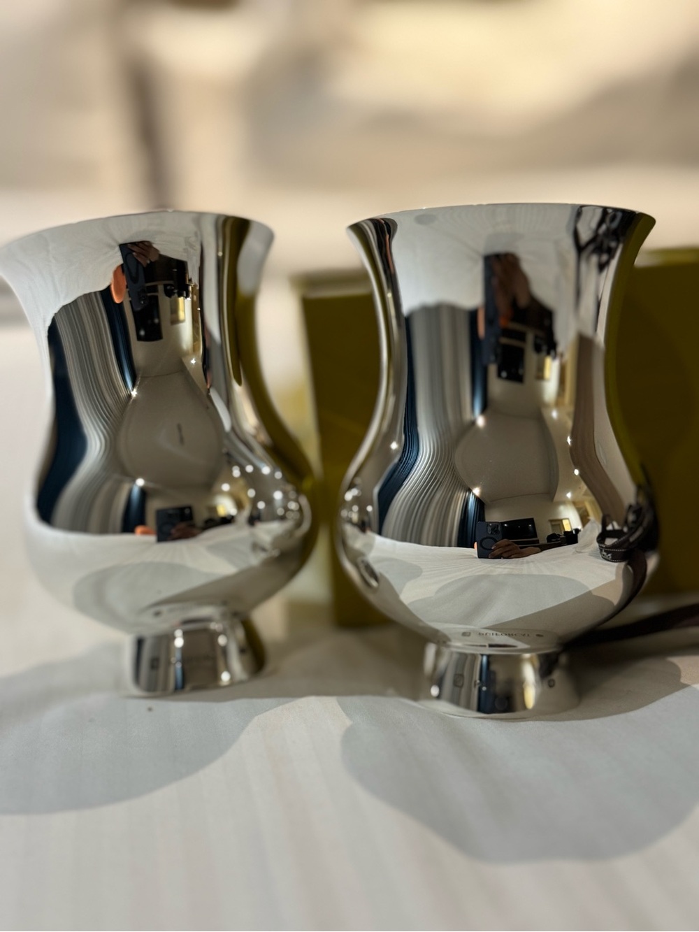 Puiforcat Polished Silver Pair of Reflective Vases